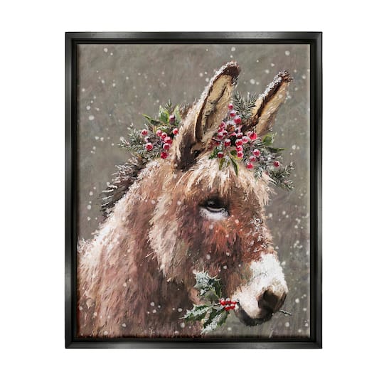 Stupell Industries Winter Donkey Snow Falling Framed Floater Canvas Wall Art